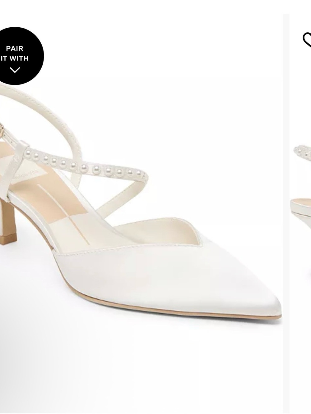 Dolce Vita White Pointed-Toe Pearl-Strap Mid Heel Slingback